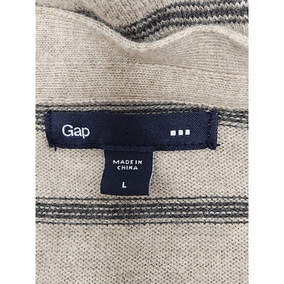Gap Cardigan Sweater Men L Tan Striped Cotton Lightweight Classic Preppy Grandpa - Picture 4 of 7